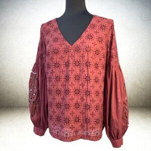 Anthropologie Burgundy Blouse with Eyelet Details